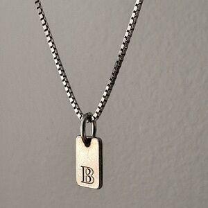 Initial 'B' Rectangular Pendant Necklace - Silver Tone